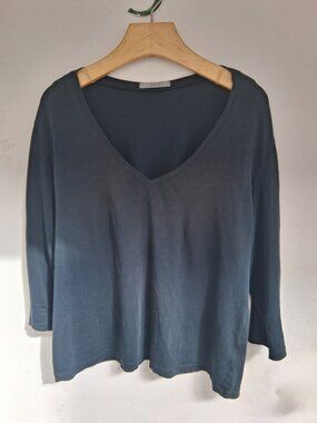 Women's Marks and Spencer UK Sz 20 Large Dark Blue Ind1go V Neck 3/4 Sleeve Top